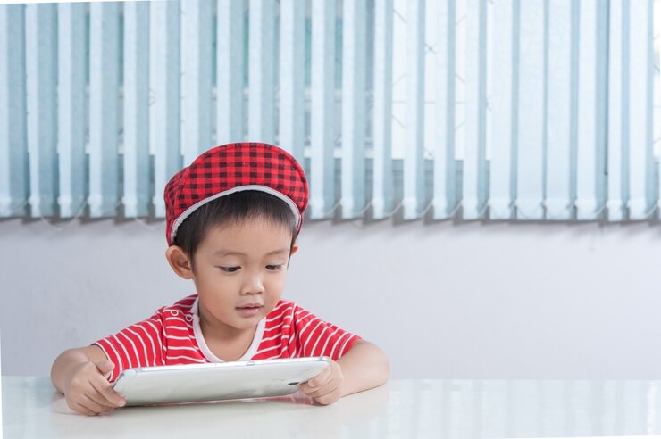 Ilustrasi anak bermain gadget
