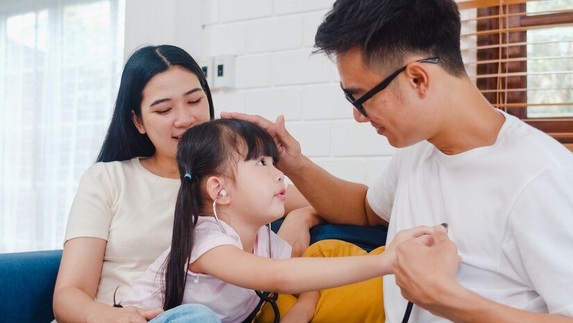Ilustrasi orang tua yang bermain bersama anak